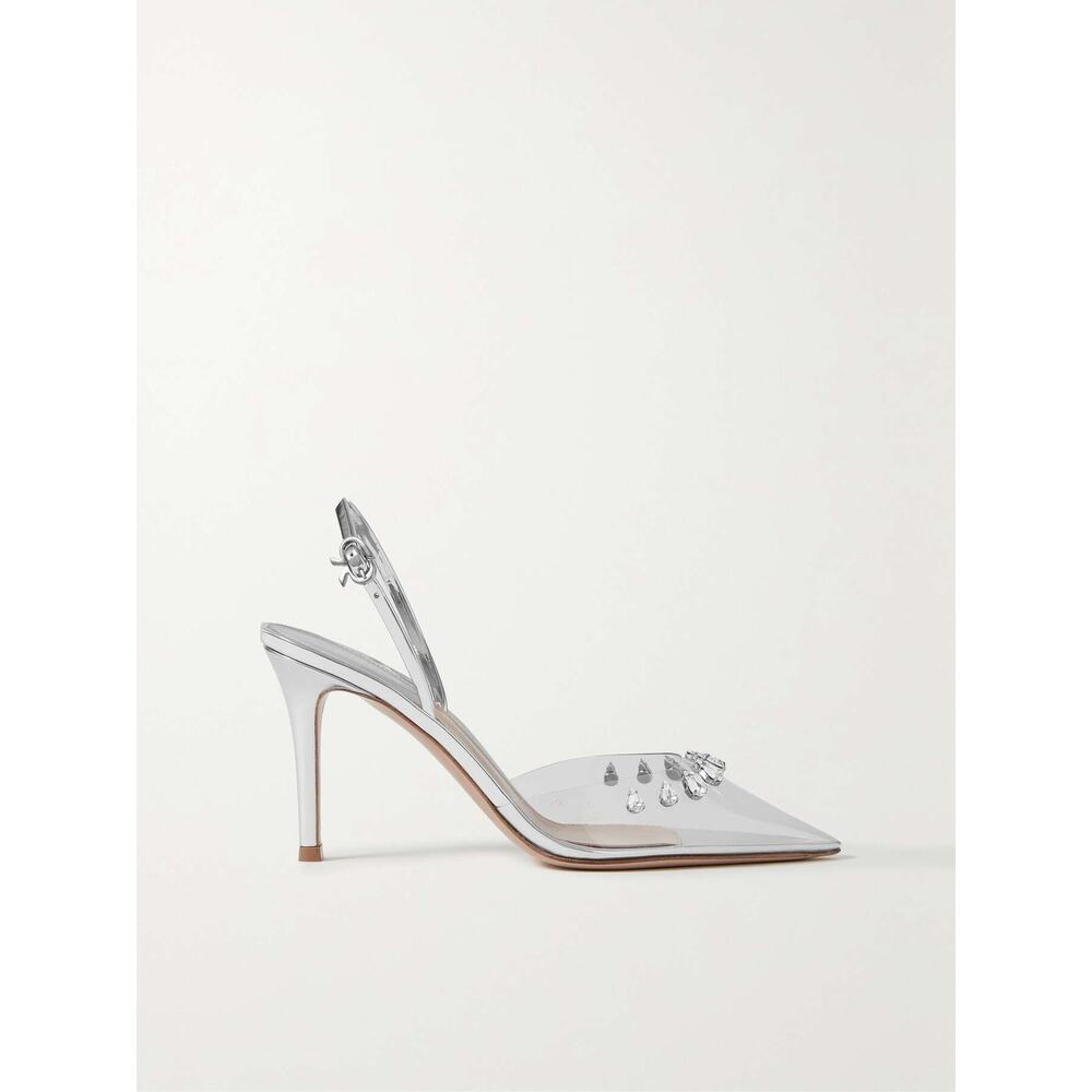 Gianvito Rossi 85 Crystal-Embellished Slingback Pumps Size 37 EU